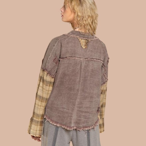 POL Oversized Casual Mocha Plaid Shacket - Picture 10 of 10